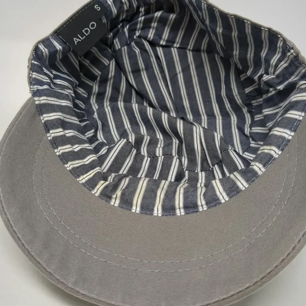 ALDO Army Cap Beige S 100% Cotton Striped Lining Elastic Back Lightweight Hat